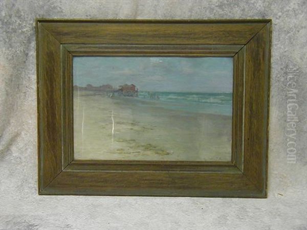 Beach Scene With Pier Oil Painting by Nicholas D' Ascenzo