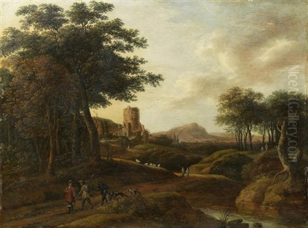 A Wooded River Landscape Unframed Oil Painting by Pieter Jansz van Asch