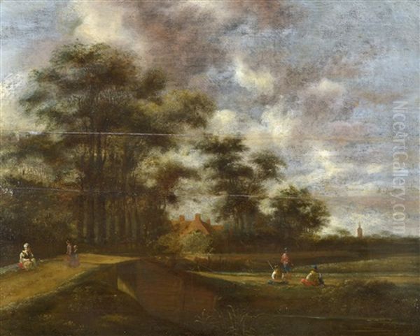 Hollandskt Sommarlandskap Med Figurer Oil Painting by Pieter Jansz van Asch