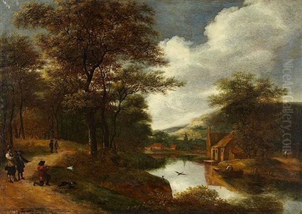 Paysage Fluvial Avec Un Chasseur Au Canard Oil Painting by Pieter Jansz van Asch