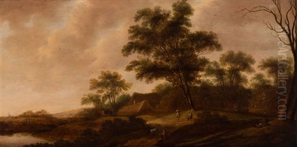 Forested Landscape With Figures By A Farm Oil Painting by Pieter Jansz van Asch