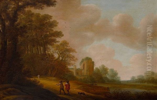 Wanderer Auf Einem Waldweg Bei Einer Kirchenruine Oil Painting by Pieter Jansz van Asch