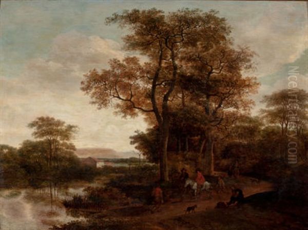 Landscape With Travelers Along A Roadway Oil Painting by Pieter Jansz van Asch