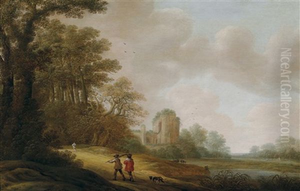 Ein Wanderer Auf Einem Waldweg Vor Einer Kirchenruine Oil Painting by Pieter Jansz van Asch