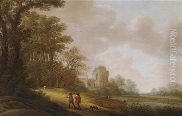 Ein Wanderer Auf Einem Waldweg Vor Einer Kirchenruine Oil Painting by Pieter Jansz van Asch