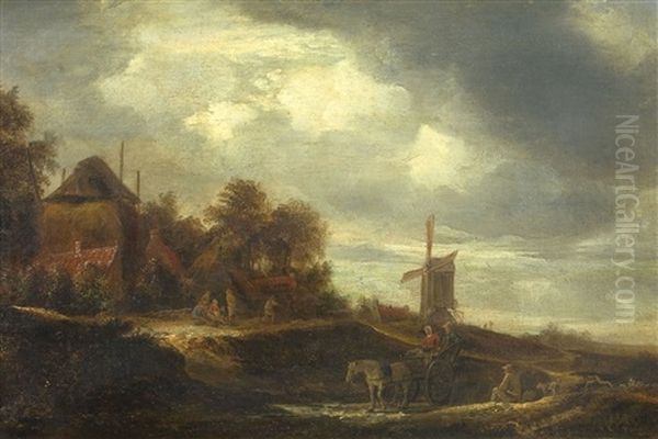 Dorflandschaft Mit Windmuhle Und Pferdekarren Oil Painting by Pieter Jansz van Asch