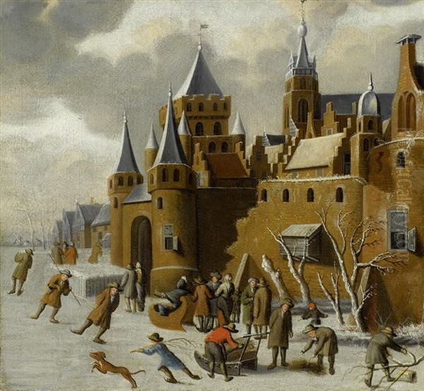 Eisvergnugen Vor Einer Burg Oil Painting by Pieter Jansz van Asch