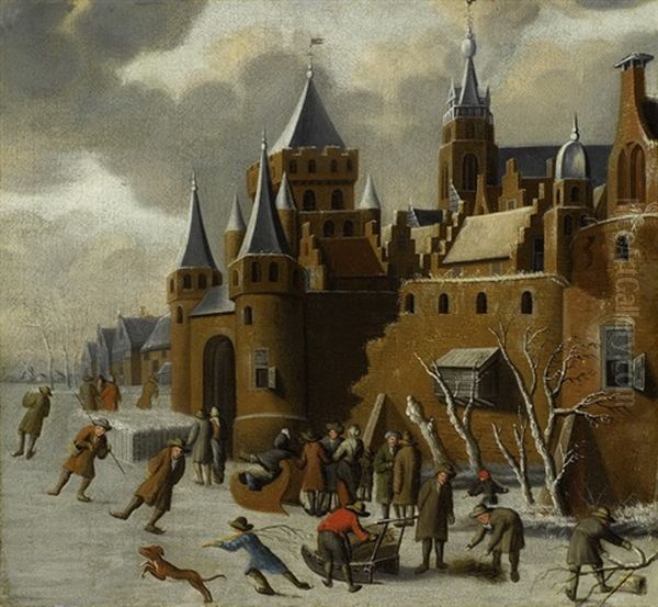 Eisvergnugen Vor Einer Burg Oil Painting by Pieter Jansz van Asch