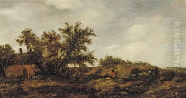 An Extensive Dune Landscape With Figures Resting, A Cottage Nearby Oil Painting by Pieter Jansz van Asch