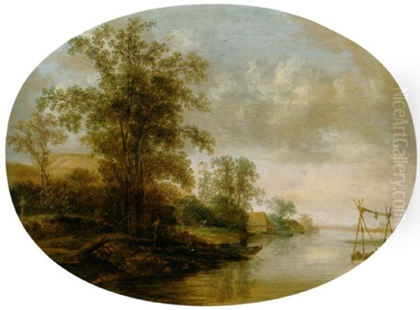 Bewaldete Flusslandschaft Mit Anglern Oil Painting by Pieter Jansz van Asch