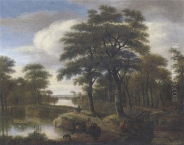 A Wooded River Landscape With Travellers On A Track Oil Painting by Pieter Jansz van Asch