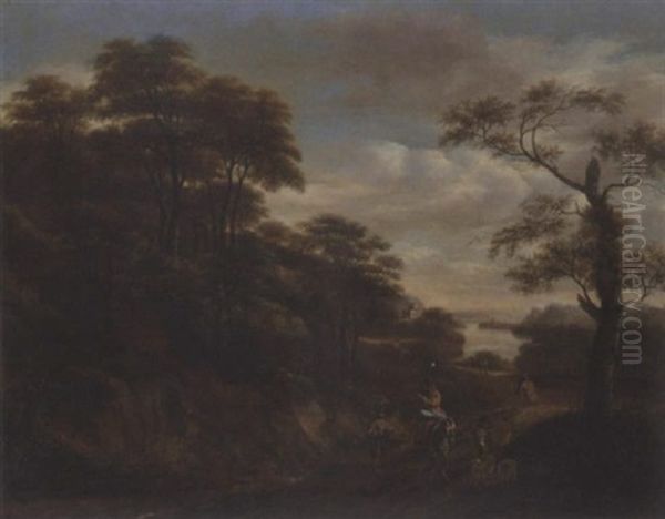 A Southern Landscape With Drovers And Travellers On A Path, A Town Beyond Oil Painting by Pieter Jansz van Asch