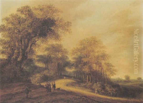 A Wooded Landscape With Travellers And A Falconnier On A Path by Pieter Jansz van Asch