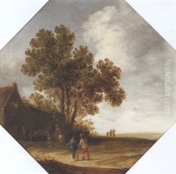 Landscape With Travellers Outside An Inn Oil Painting by Pieter Jansz van Asch