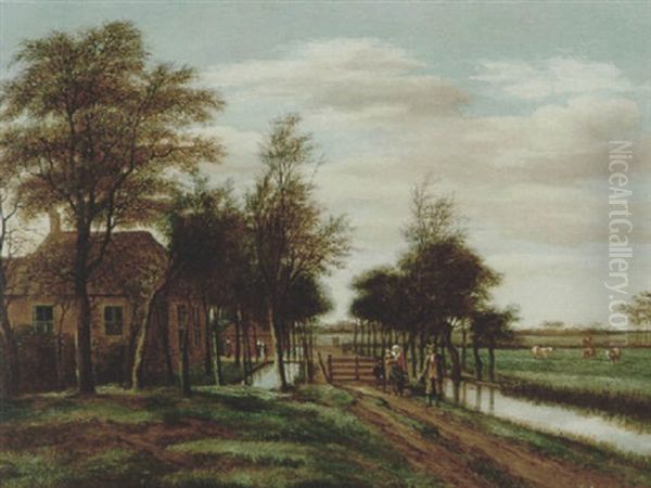 Figures On A Track By A House And Canal Oil Painting by Pieter Jansz van Asch