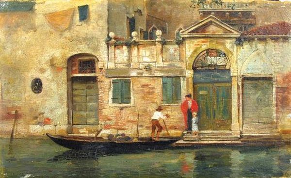 Figures By A Venetiancanal Oil Painting by William Henry Acraman