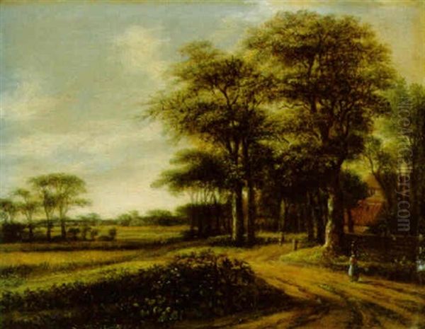 A Wooded Landscape With A Cornfield And A Peasant On A Track Oil Painting by Pieter Jansz van Asch