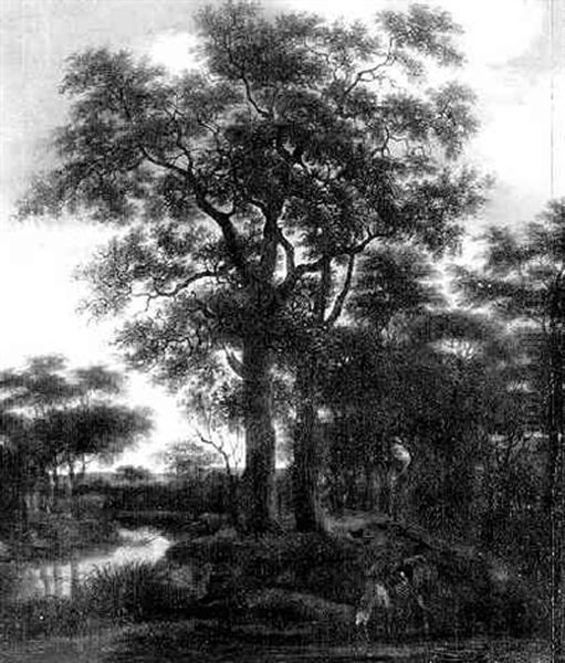 A Wooded Landscape With A Traveller Watering His Horse By The Edge Of A Stream Oil Painting by Pieter Jansz van Asch