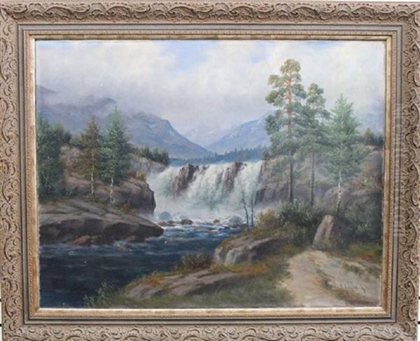 Norweigan River Landscape Oil Painting by Ernst Aschenbach