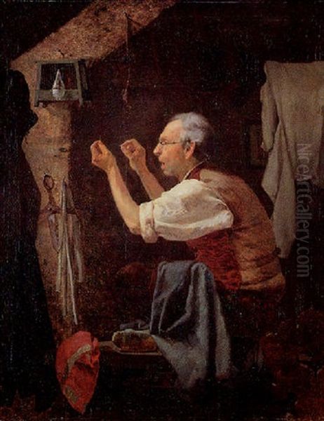 Schneider In Seiner Stube Oil Painting by Heinrich Aschenbroich