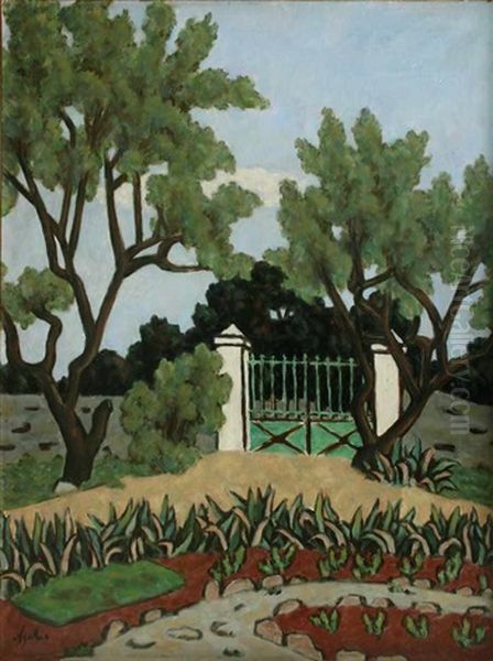 The Green Fence Oil Painting by Georges Ascher