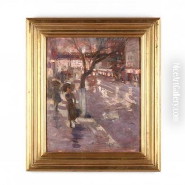 New York Street Scene Oil Painting by Edmund Marion Ashe