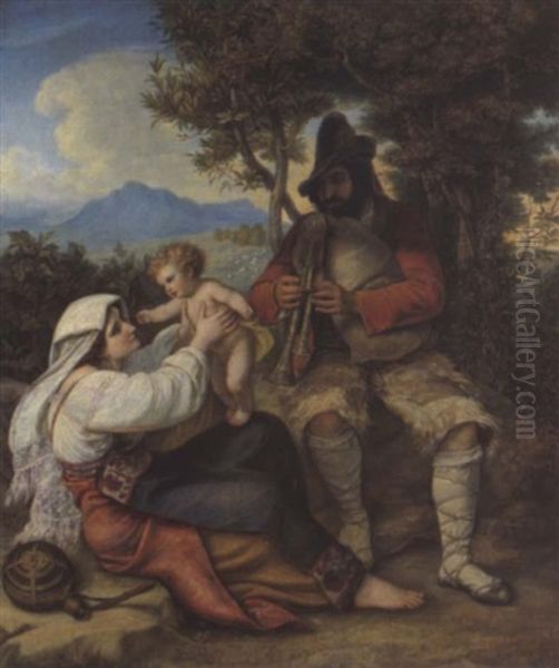 Italienische Bauernfamilie Oil Painting by Louis (Julius Ludwig) Asher