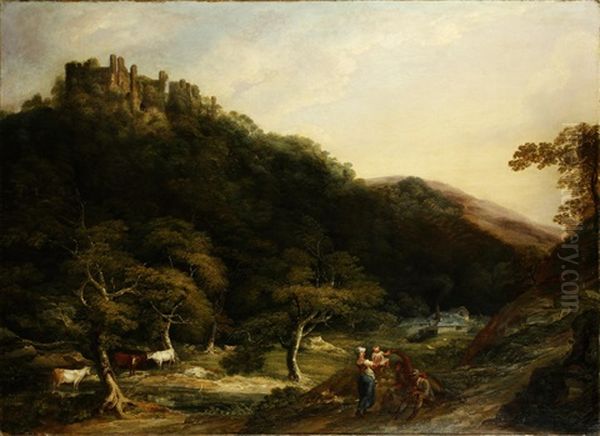 A View Of Berry Pomeroy Castle Unframed Oil Painting by William Ashford