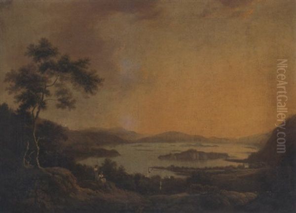 View Of Loch Lene, Lower Lake Killarney, With Old Muckross House In The Foreground Oil Painting by William Ashford