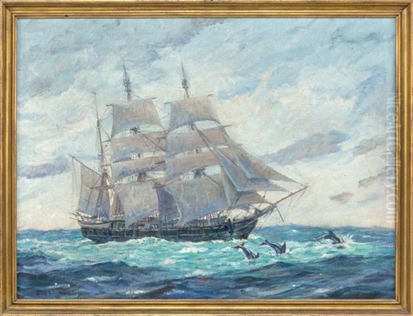 Bark Canton Outward Bound From New Bedford Oil Painting by Clifford Warren Ashley