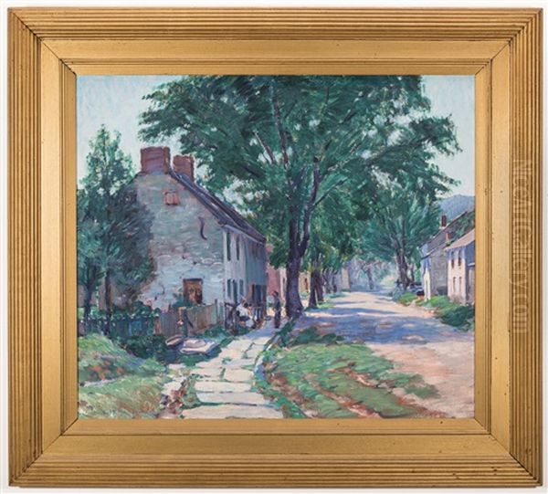 Village Street Scene Oil Painting by Clifford Warren Ashley