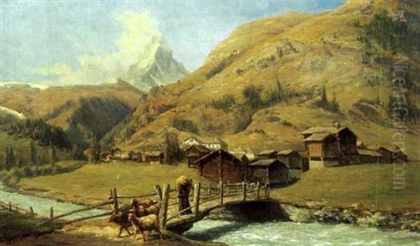 Il Villaggio Di Zermatt (vallais Suisse) Oil Painting by Federico Ashton