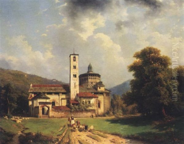 Church And Convent Near Palanza, Lake Maggiore Oil Painting by Luigi Ashton