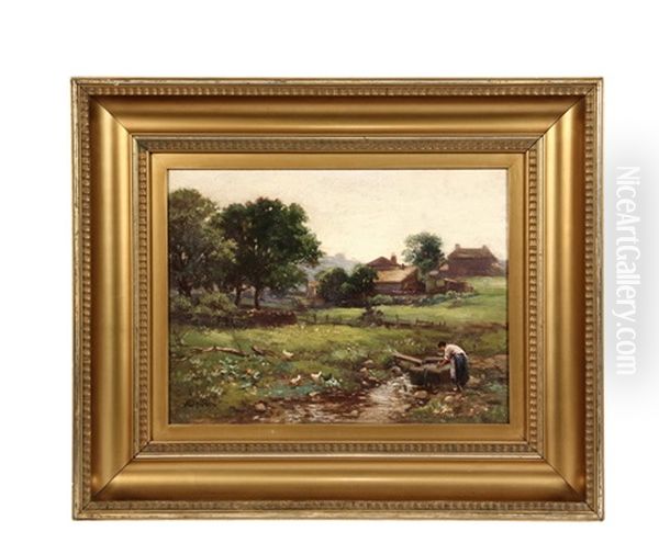 Woman At Farm Spring Oil Painting by William Ashton