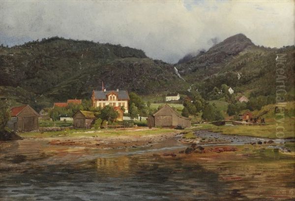 Sjohaug Ved Dale I Sunfjord Oil Painting by Anders Monsen Askevold