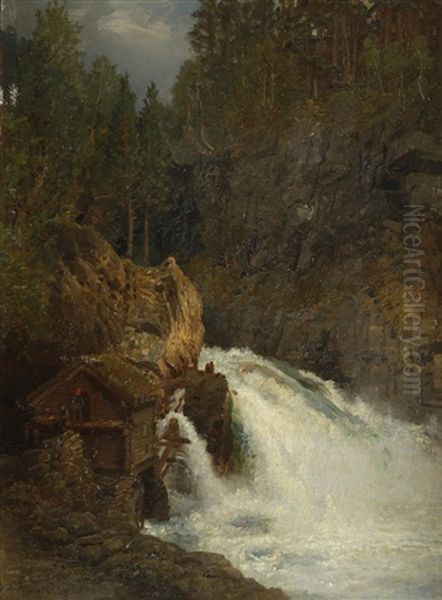 Landskap Med Kvernhus Oil Painting by Anders Monsen Askevold