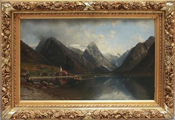 Fjaerland Und Das Sup-helle-thal (sogne In Norwegen) Oil Painting by Anders Monsen Askevold