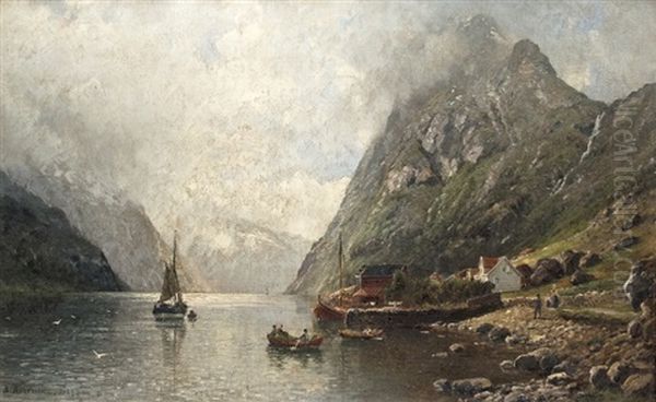 Exit In The Fjord Oil Painting by Anders Monsen Askevold