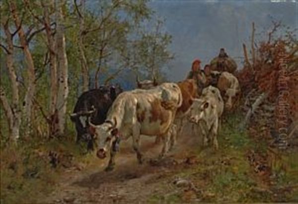 Buskapen Folges Oil Painting by Anders Monsen Askevold