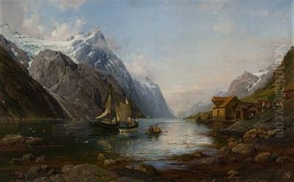 Fra Hjorundfjorden Oil Painting by Anders Monsen Askevold