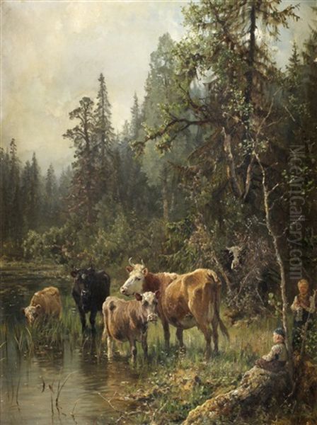 Morgon Vid Skogssjon Oil Painting by Anders Monsen Askevold