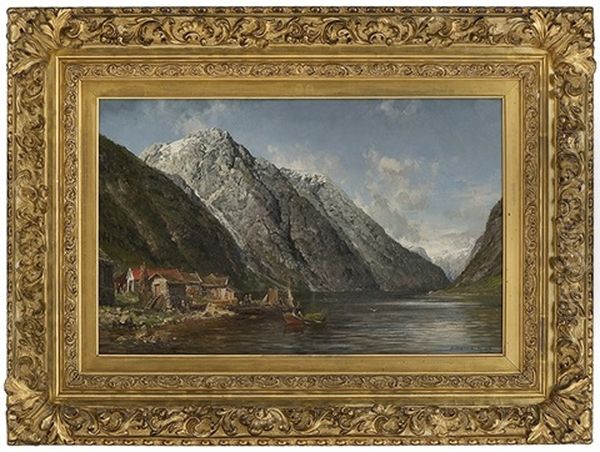 Fjord Landscape With People Oil Painting by Anders Monsen Askevold