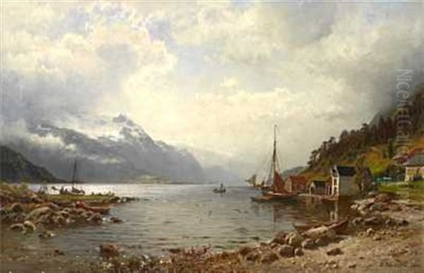 Fjordparti Fra Vestlandet Oil Painting by Anders Monsen Askevold