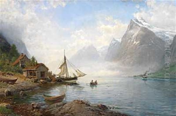 Husmannsplass Ved Fjorden Oil Painting by Anders Monsen Askevold