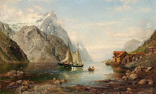 Batar I Fjorden Oil Painting by Anders Monsen Askevold