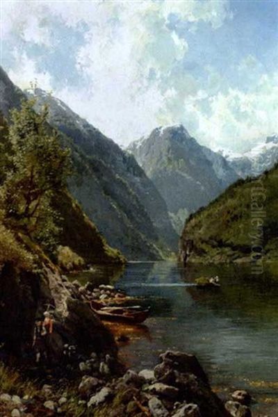 Norsk Landskab Oil Painting by Anders Monsen Askevold