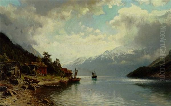 Der Sorfjord In Hardanger Norwegen Oil Painting by Anders Monsen Askevold