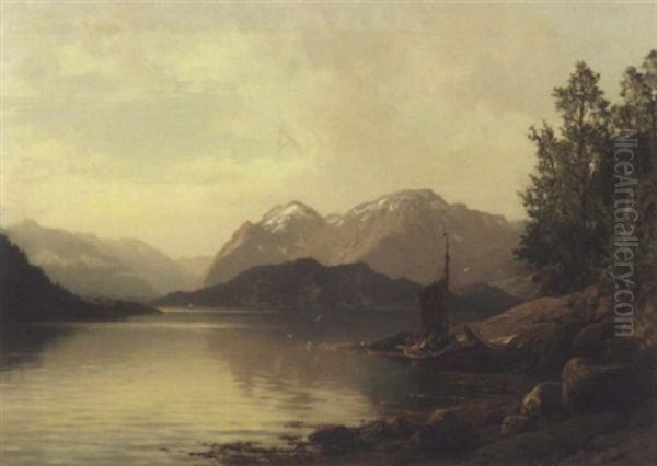 Stille Dag Pa Fjorden Oil Painting by Anders Monsen Askevold