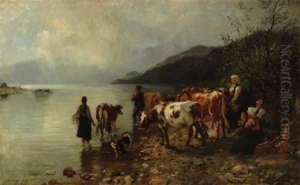 Ved Ferjestedet Oil Painting by Anders Monsen Askevold