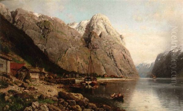 Liv Pa Fjorden En Sommerdag Oil Painting by Anders Monsen Askevold